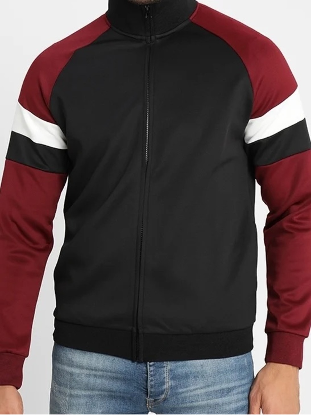 Men's Zip-Up Jacket in Black and Burgund